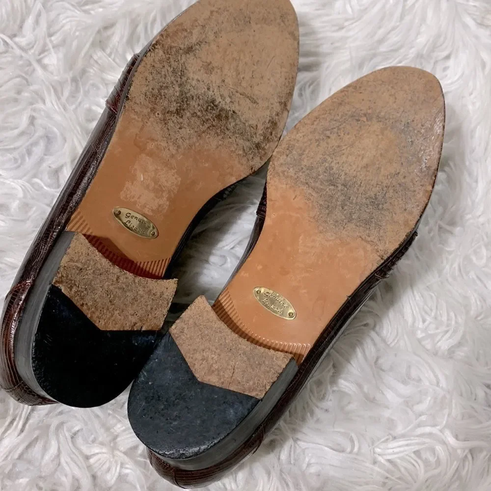 GENUINE LIZARD loafers reddish brown men’s 10.5D